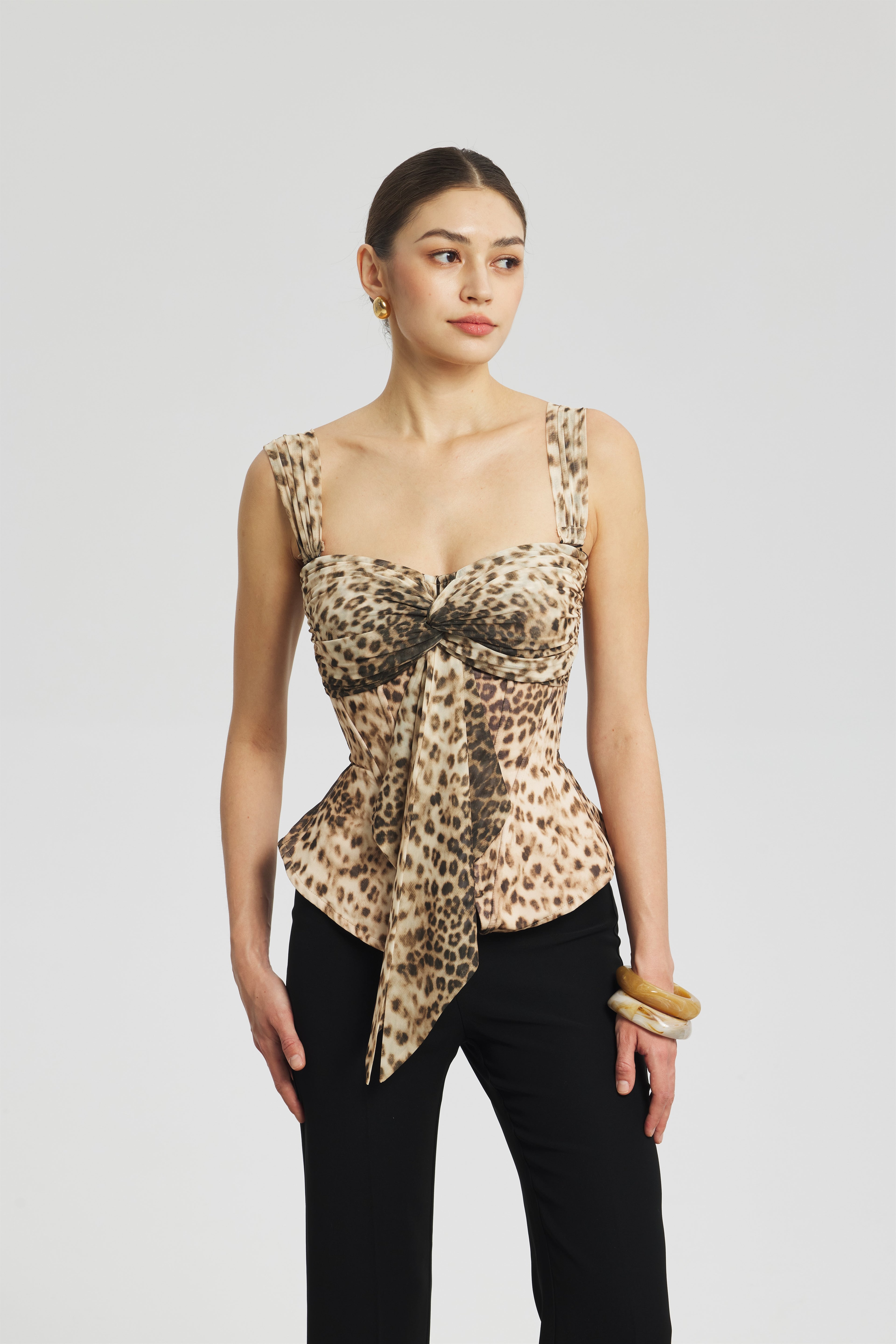 Leopard Mesh Corset Top