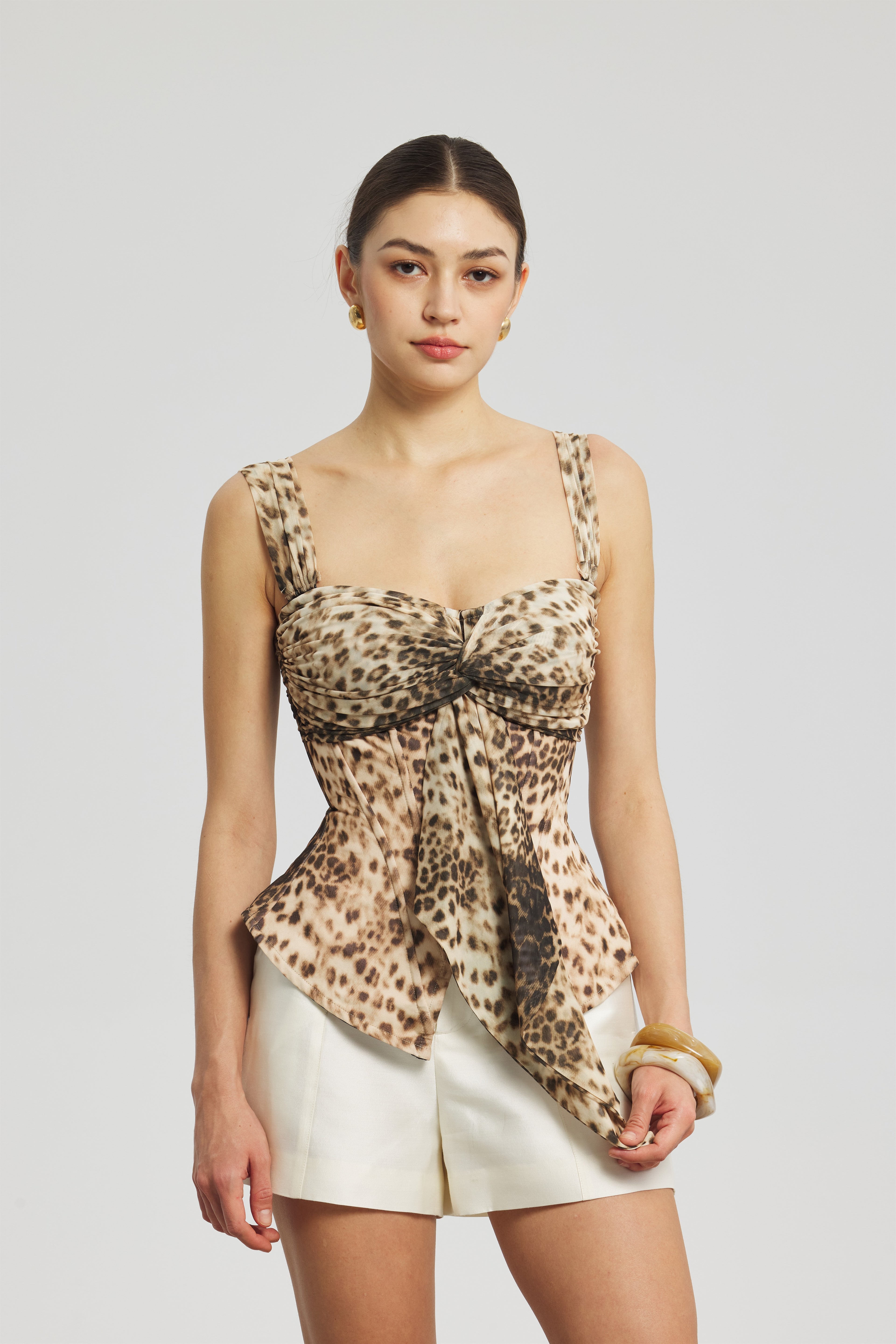 Leopard Mesh Corset Top