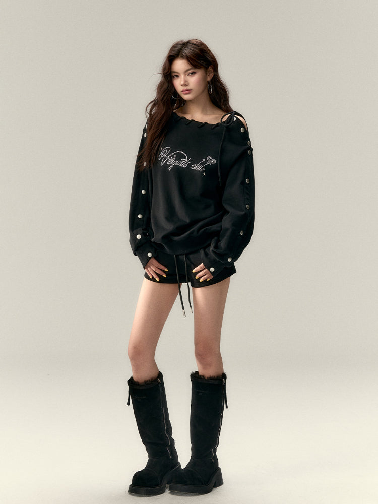 Button-Off-Shoulder Sweatshirt - CHINASQUAD