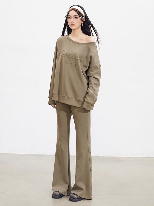 Studded Letter Off-Shoulder Sweatshirt - CHINASQUAD
