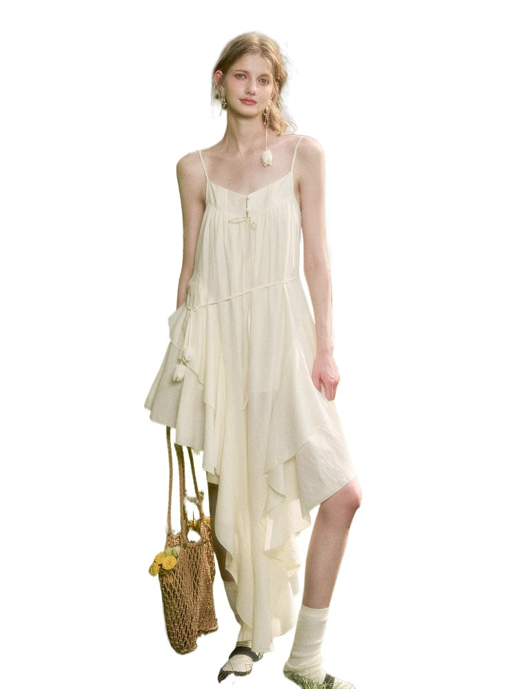 Washed Cotton Irregular Design Slip Dress - CHINASQUAD