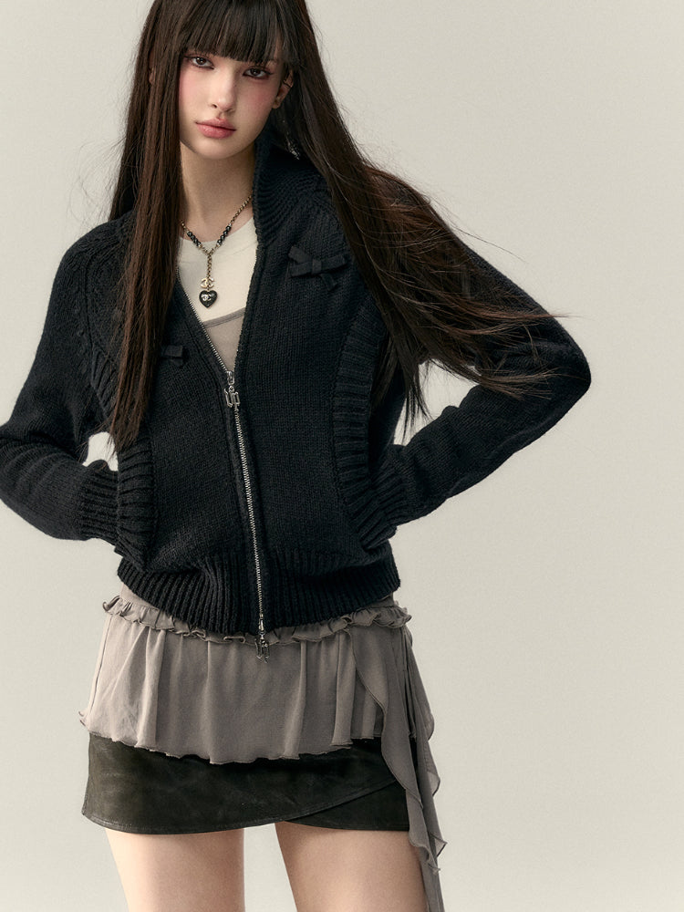 Bowknot Pocket Design Knit Top - CHINASQUAD