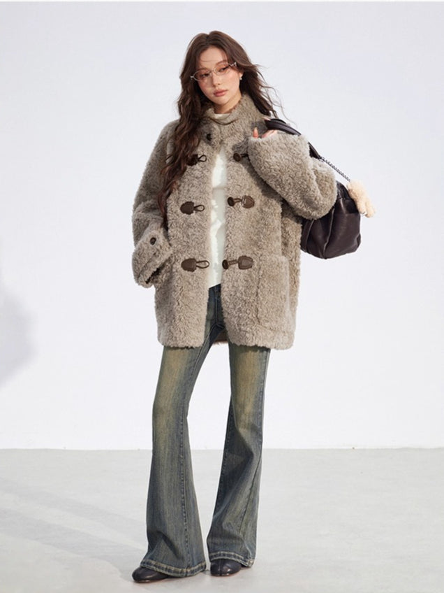 Wool-Blend Shearling Buttoned Jacket