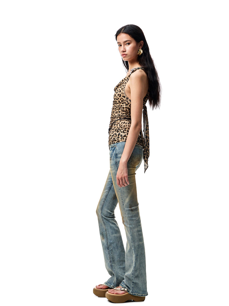 V-Neck Draped Collar Back Knot Tank Top - CHINASQUAD