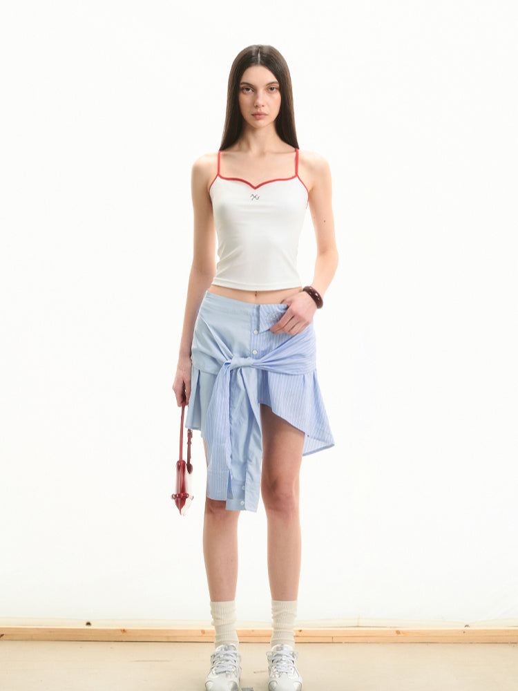 Pearl Rhinestone Color-block Strap Top - CHINASQUAD