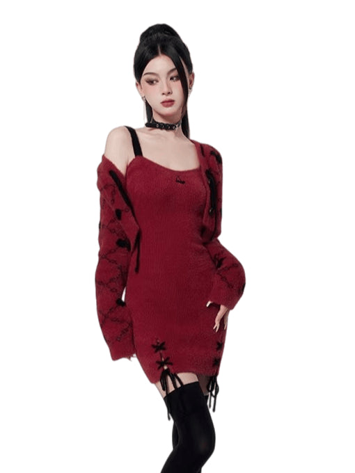 Red Knit Two-Piece Dress Set