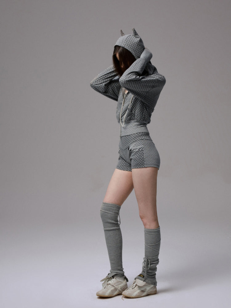 Double-Slider Small Polka Dot Devil Horn Hoodie - CHINASQUAD