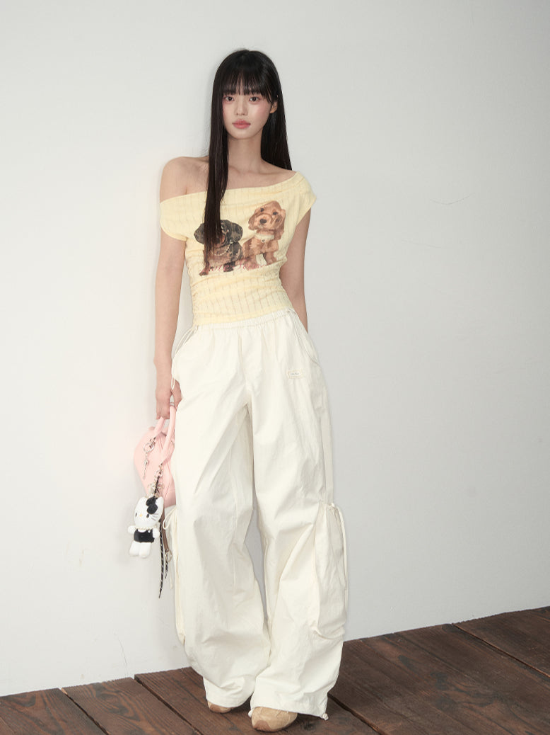 Pink & White Parachute Wide-Leg Pants - CHINASQUAD