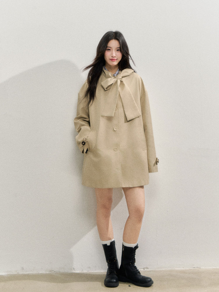 Khaki Bow Trench Coat - CHINASQUAD