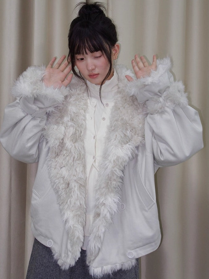 Faux Fur Leopard-Panel Parka Jacket