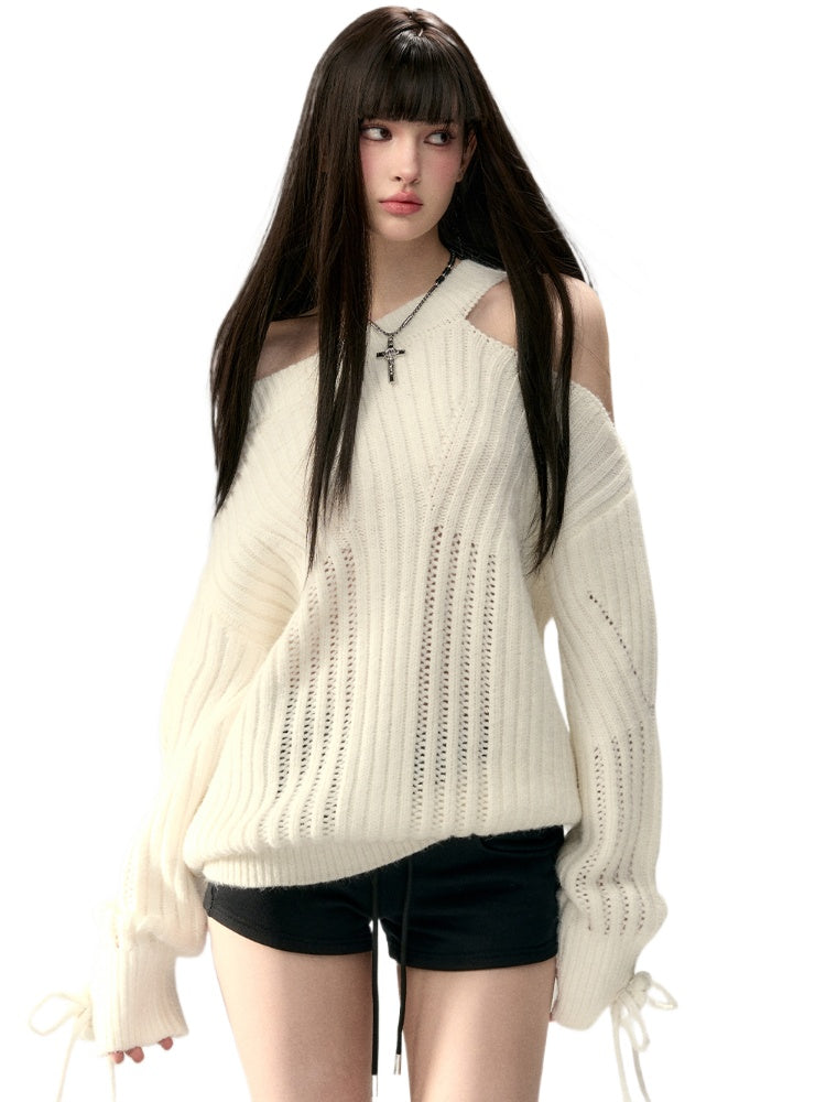 Two-Way Bowknot Irregular Sweater - CHINASQUAD