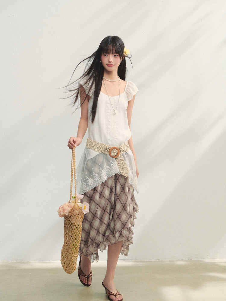 Lace Ruffled Hem Top - CHINASQUAD