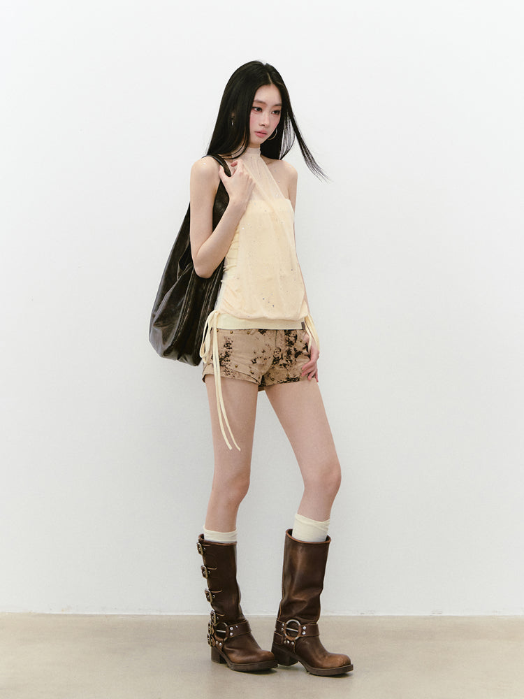 Strapless Halter Shimmery Mesh - Spliced Vest - CHINASQUAD