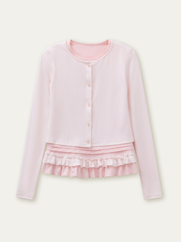 Fake Two-piece Ruffle Top - CHINASQUAD
