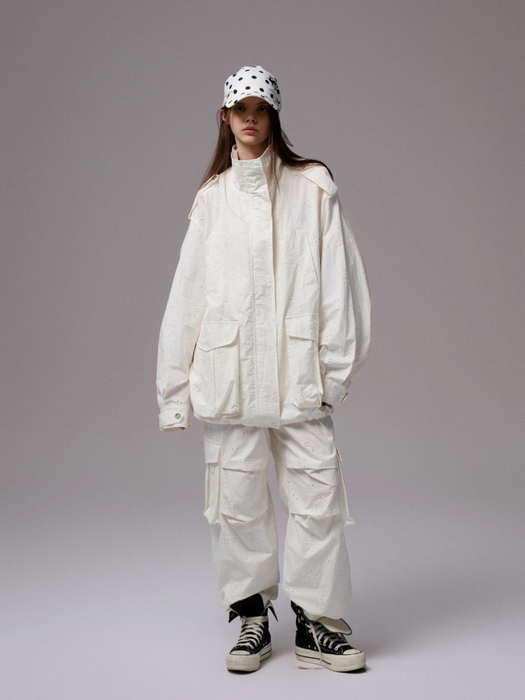 Embroidered Jacquard Multi-Pocket Cargo Pants