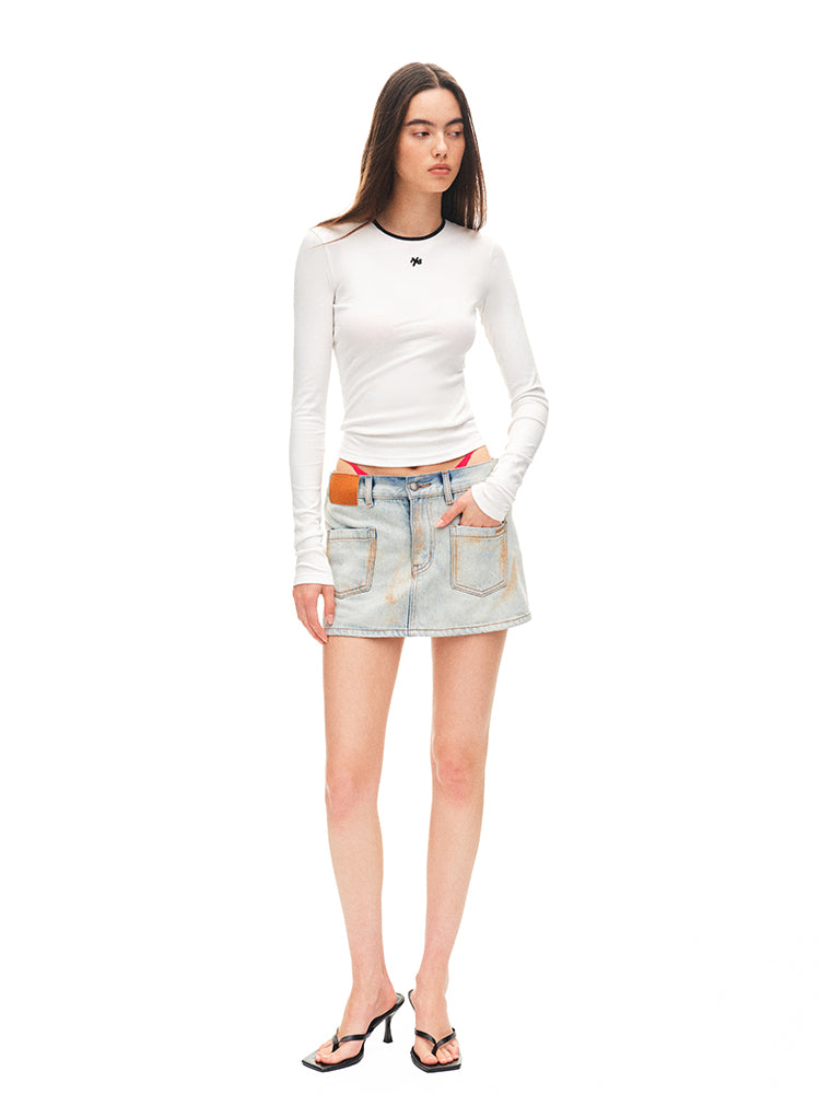 Contrast-trim Regular-shoulder Long-Sleeve T-shirt - CHINASQUAD