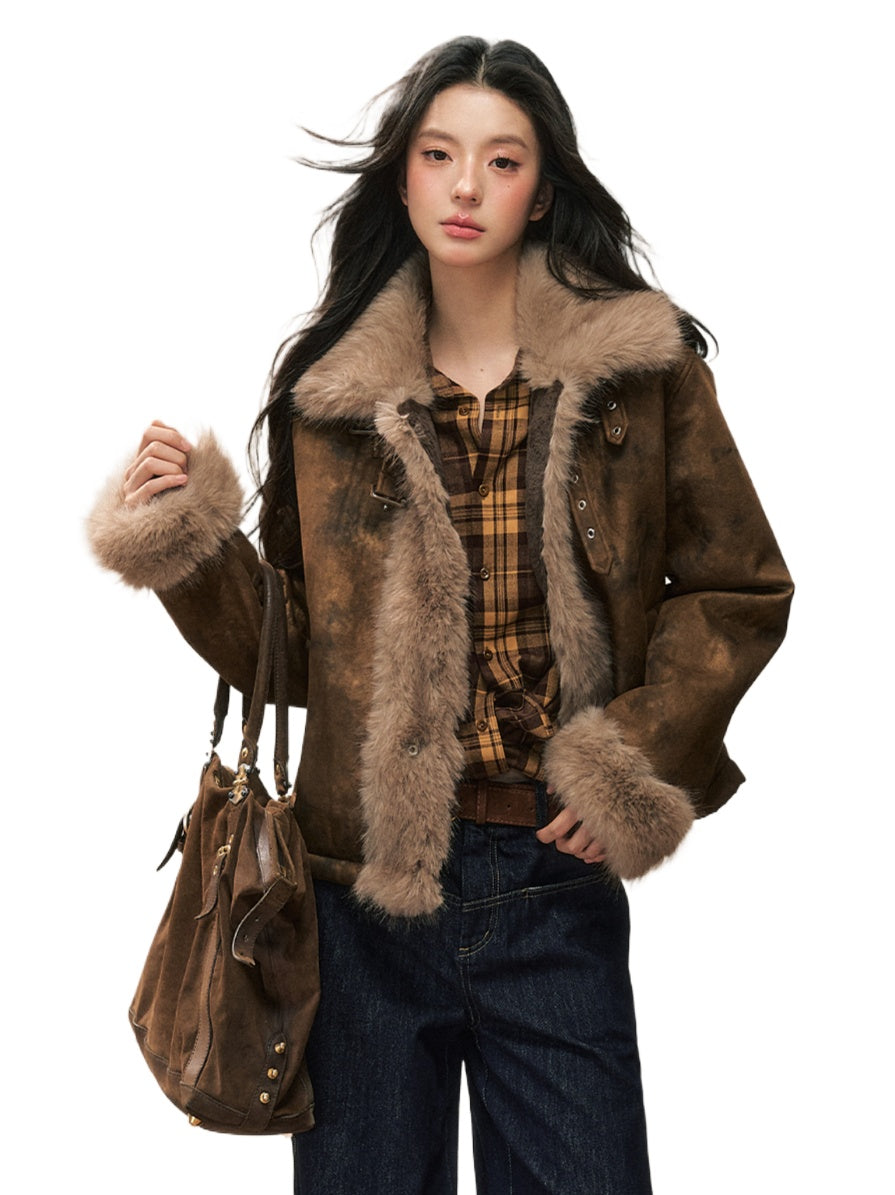 Brown Vintage Shearling Jacket - CHINASQUAD