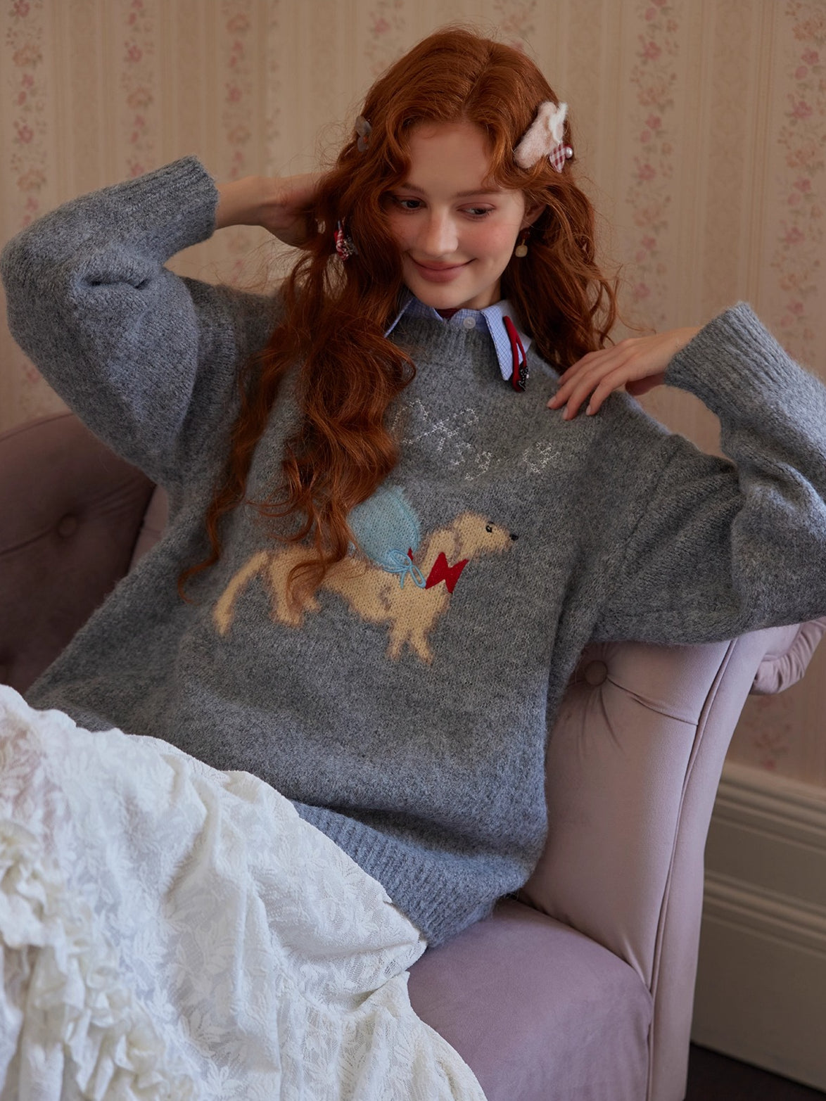 Animal Jacquard Embroidered Knit Sweater