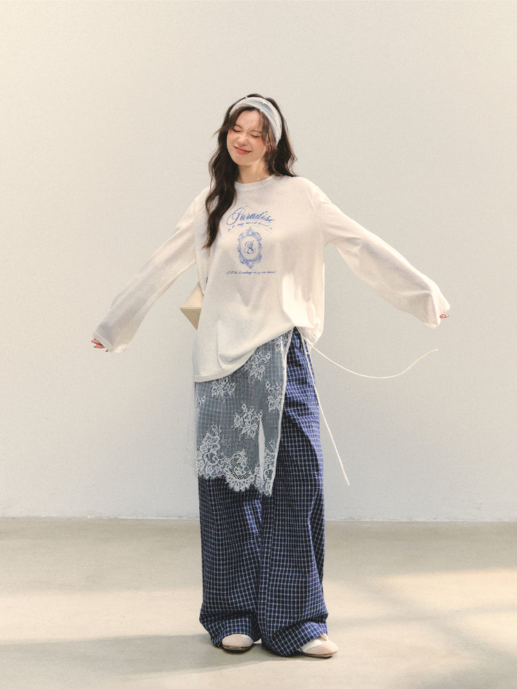 White Crew-Neck College Print Long-Sleeve T-Shirt - CHINASQUAD