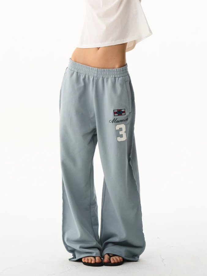Multi-Color Embroidered Raw-Edge Sweatpants
