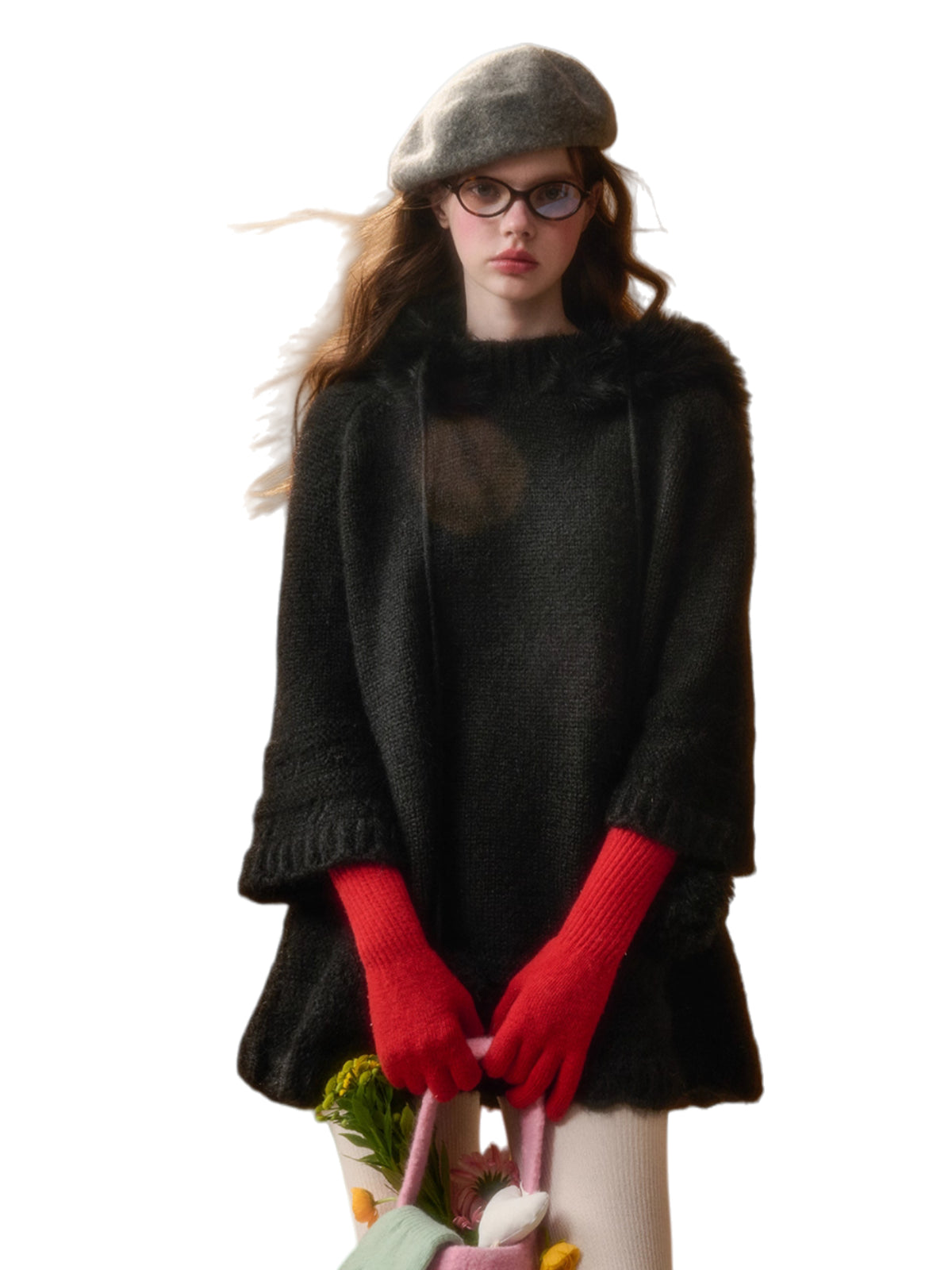 Winter Keepsake Wool-Blend Knitted Cape Dress