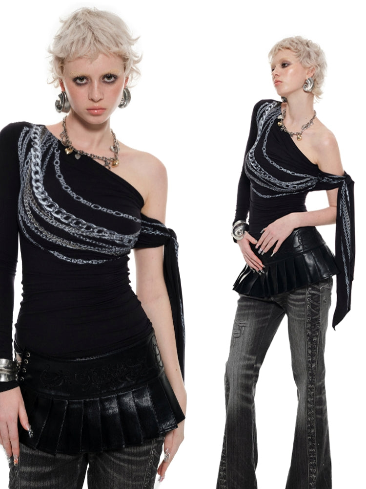 Chain Print Off-shoulder Top - CHINASQUAD