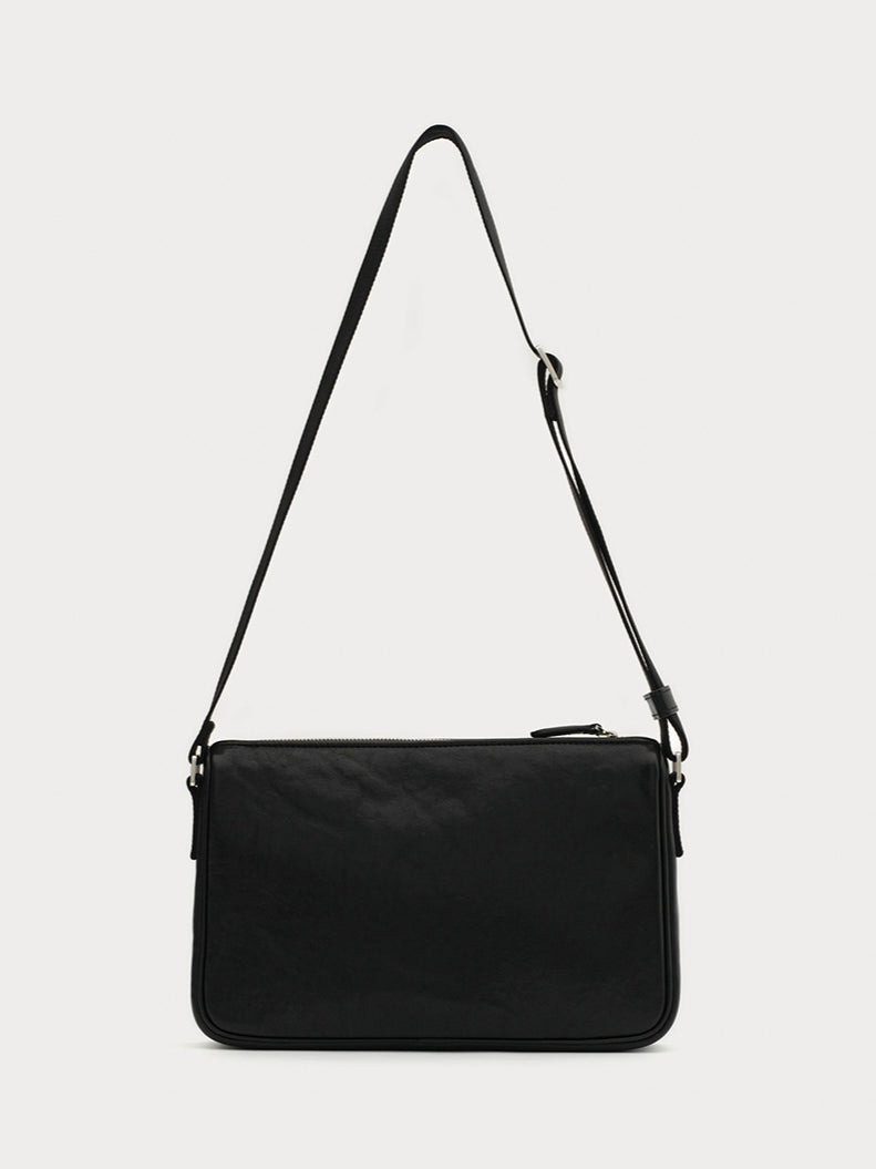 Black & Silver Badge Leather Bag - CHINASQUAD