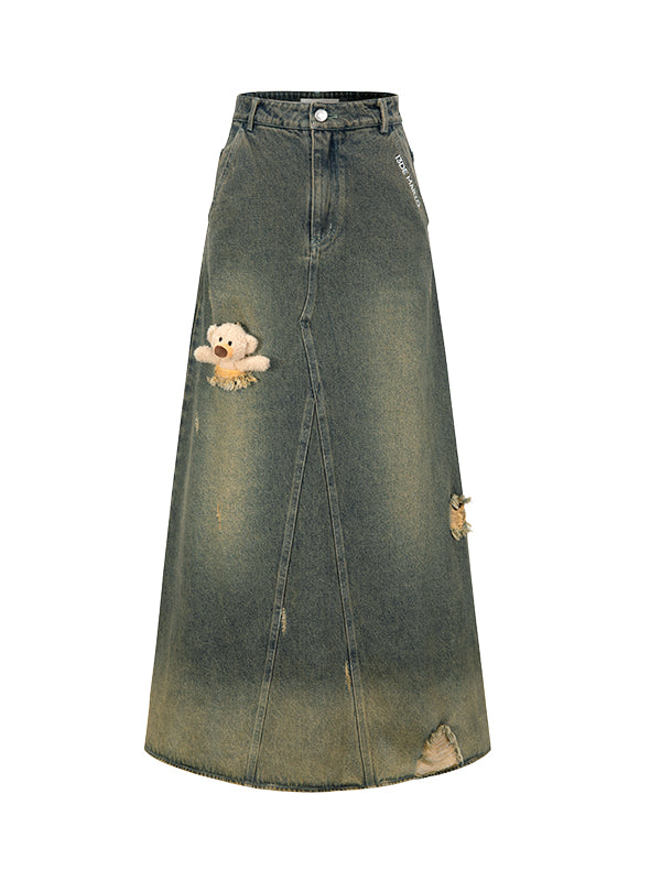 Split Deconstructed A-line Denim Skirt - CHINASQUAD