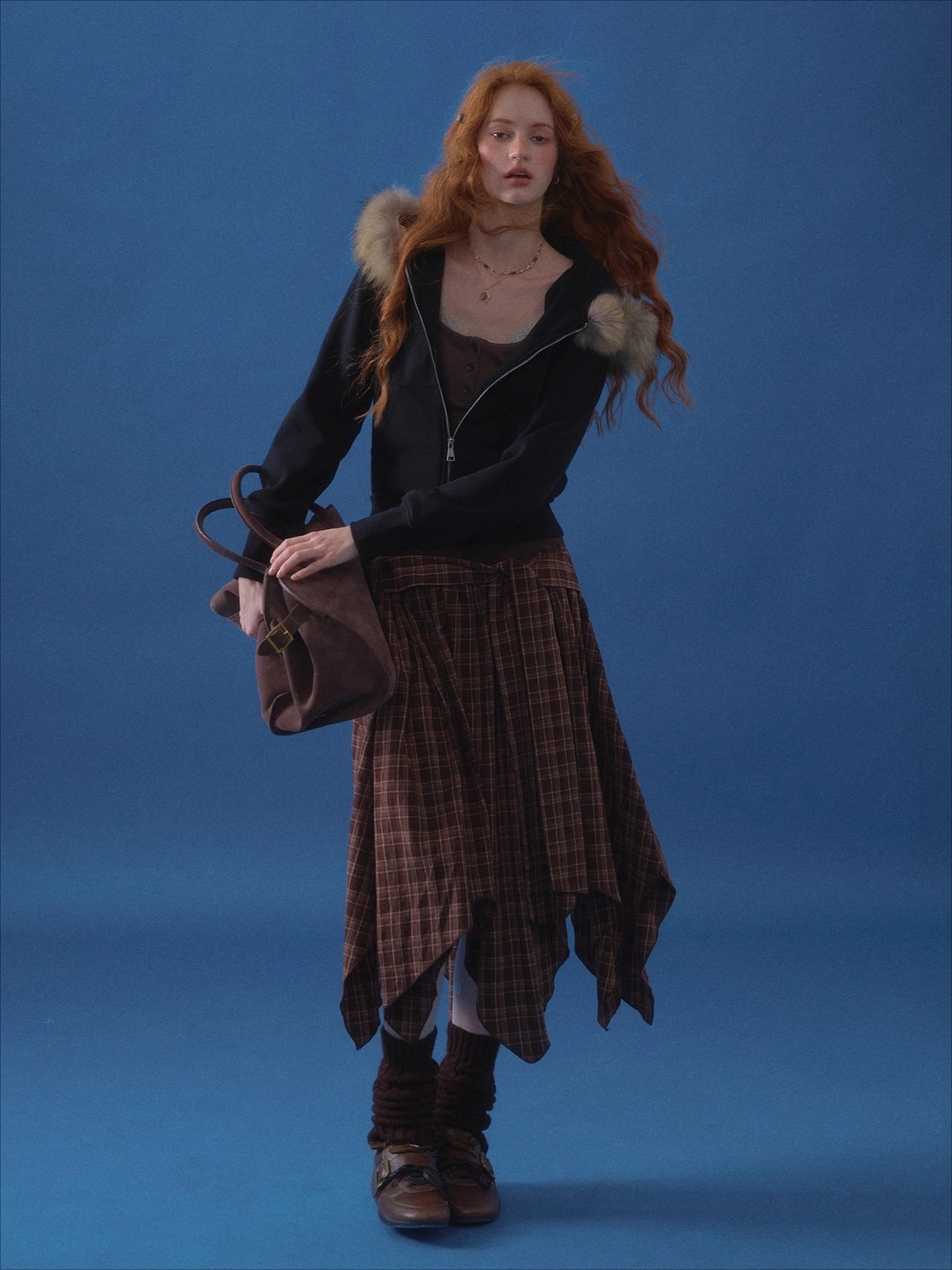 Vintage Faux Fur Collar Fitted Short Jacket - CHINASQUAD