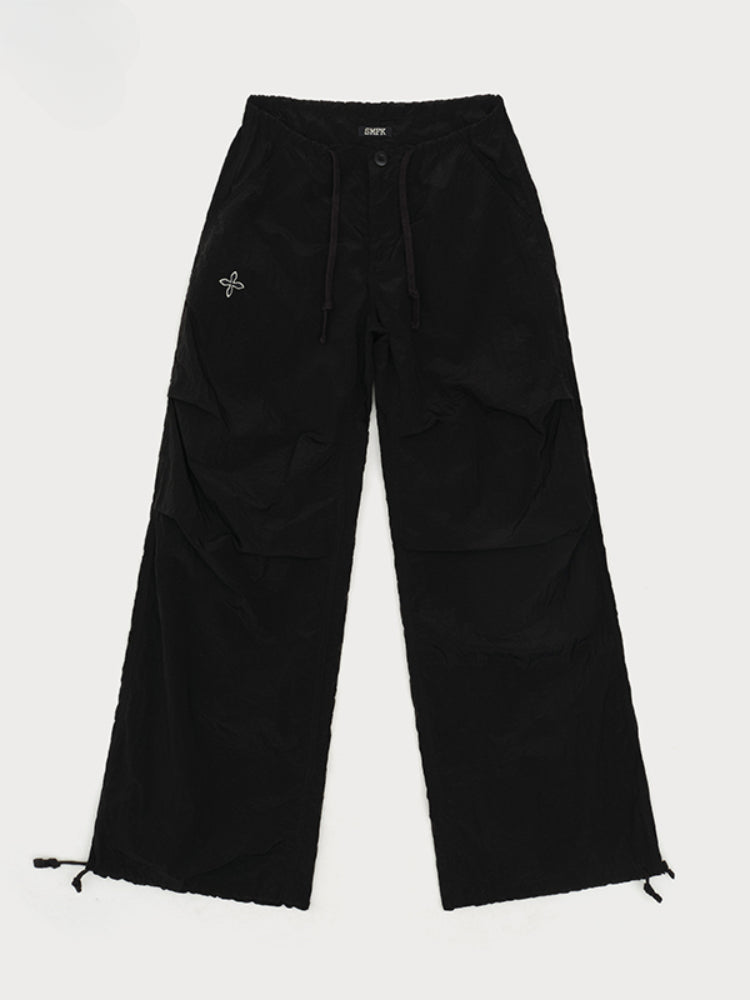 Drawstring Wide-Leg Cargo Workout Pants - CHINASQUAD