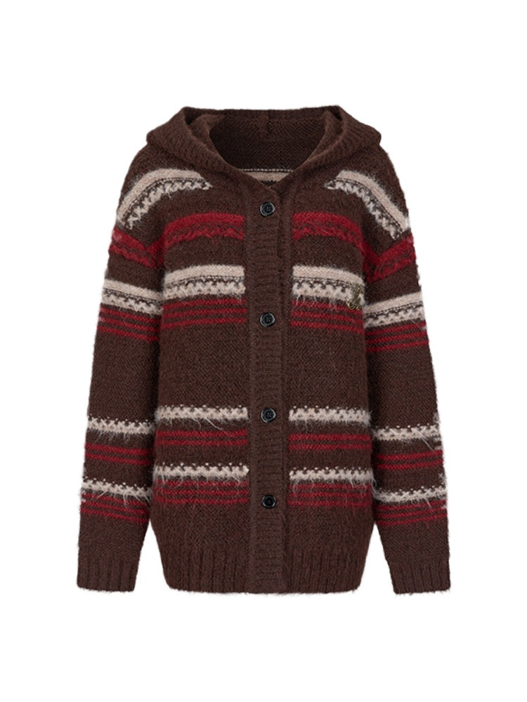 Striped Hooded Knit Cardigan - CHINASQUAD