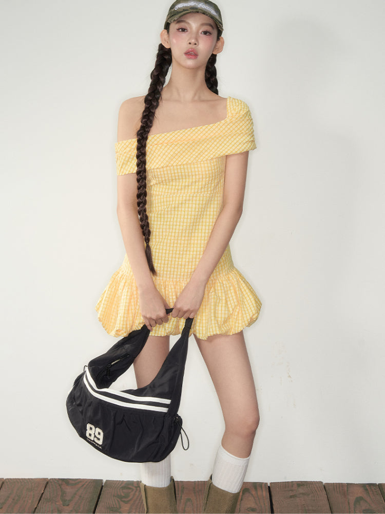 Yellow Plaid Smocked Dress - CHINASQUAD
