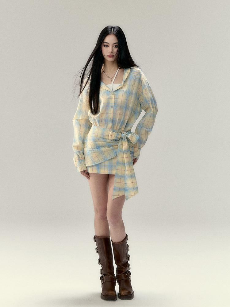 Yellow Tie Bow Shirt Dress - CHINASQUAD