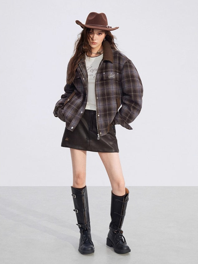 Melange Wool-Blend Quilted Plaid Jacket