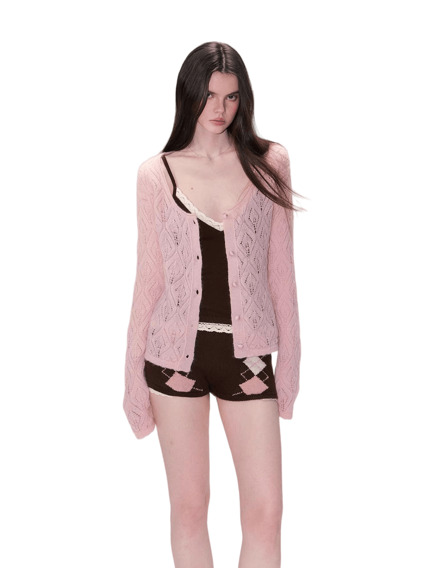 Mohair Blend Open-Knit Cardigan