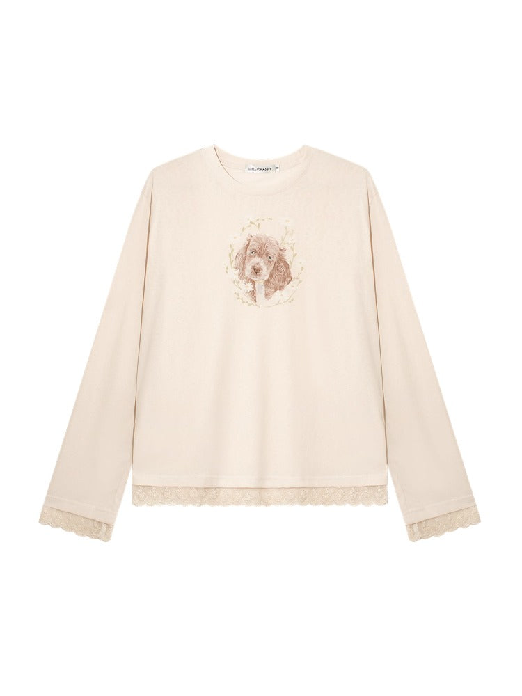 Lace Panel Animal Print Long-Sleeve Tee - CHINASQUAD