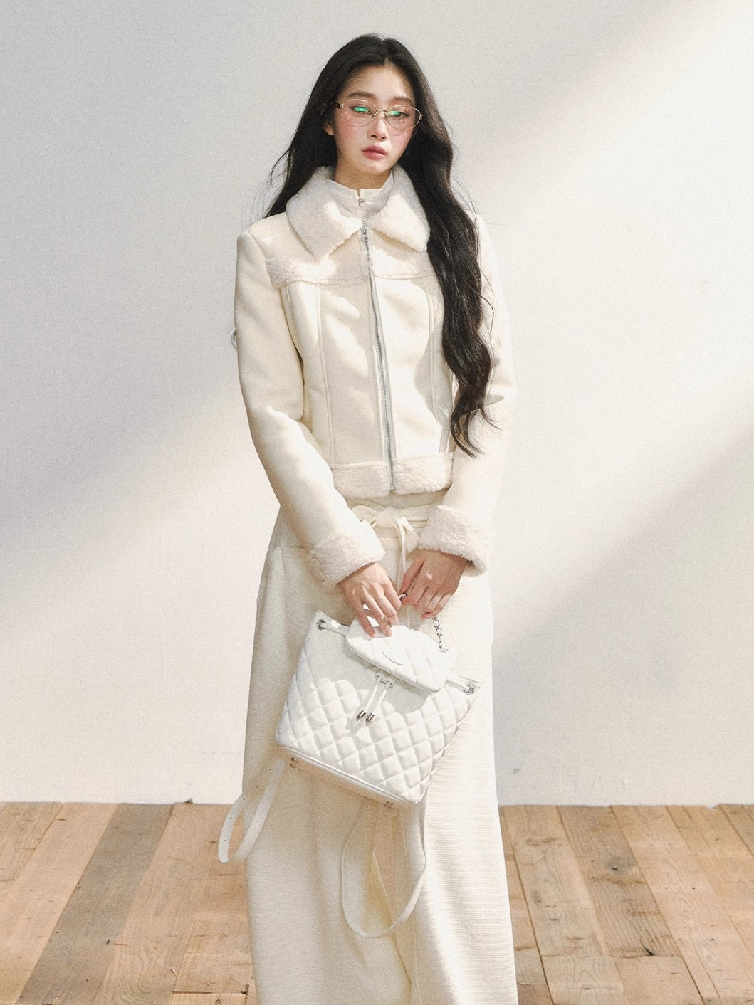 Two-Tone Shearling Cropped Jacket