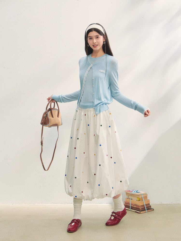 Lace Trimmed Crew Neck Knitted Cardigan Set - CHINASQUAD