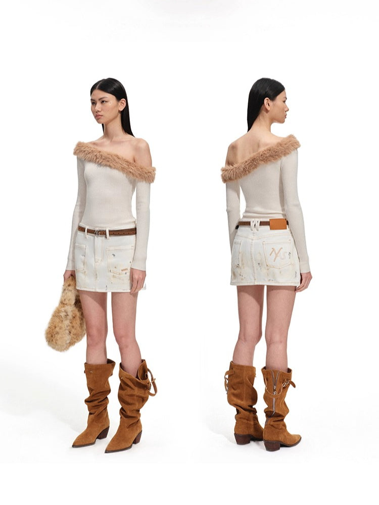 Sculpted Off-Shoulder Wool Blend Crewneck