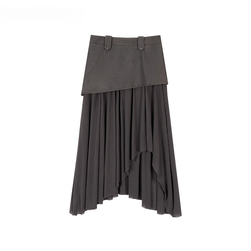 Irregular Spliced Vintage Pleated Skirt - CHINASQUAD
