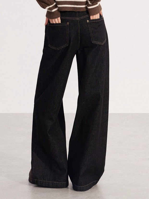 Embroidered Vintage Wide-Leg Denim Pants