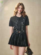 Velvet Floral Pleated Skirt - CHINASQUAD