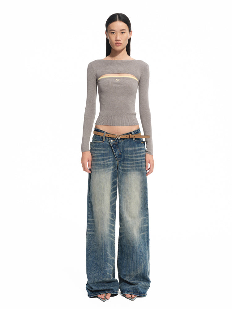 Wool Real Two-piece Layered Knit Crewneck - CHINASQUAD