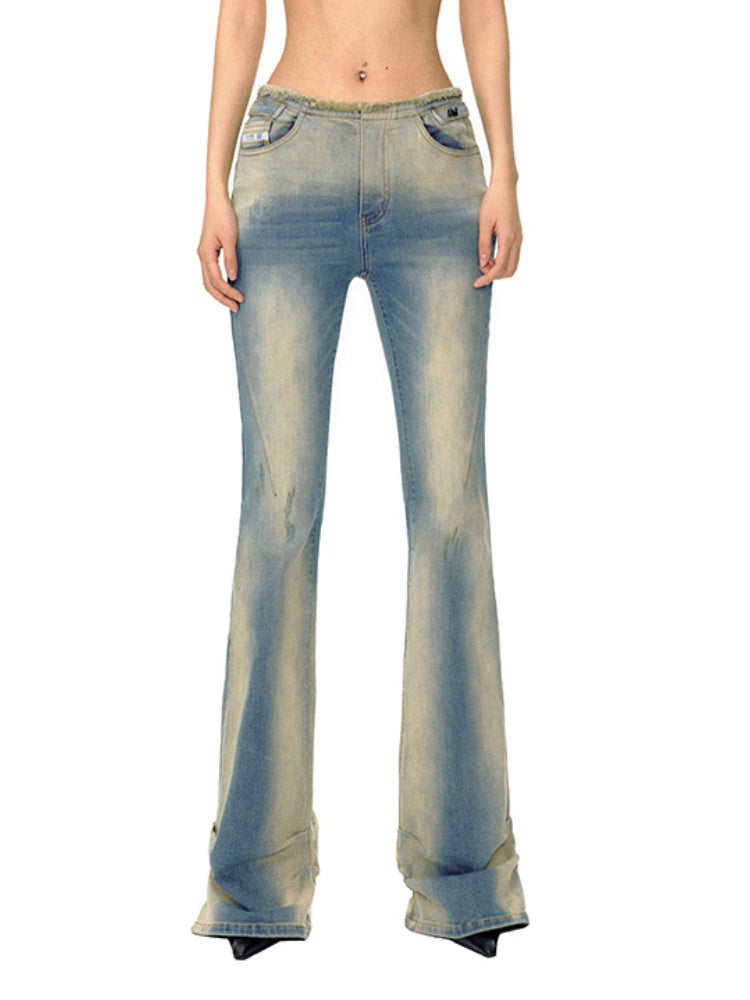 Heavy Washed High-Stretch Flared Jeans - CHINASQUAD
