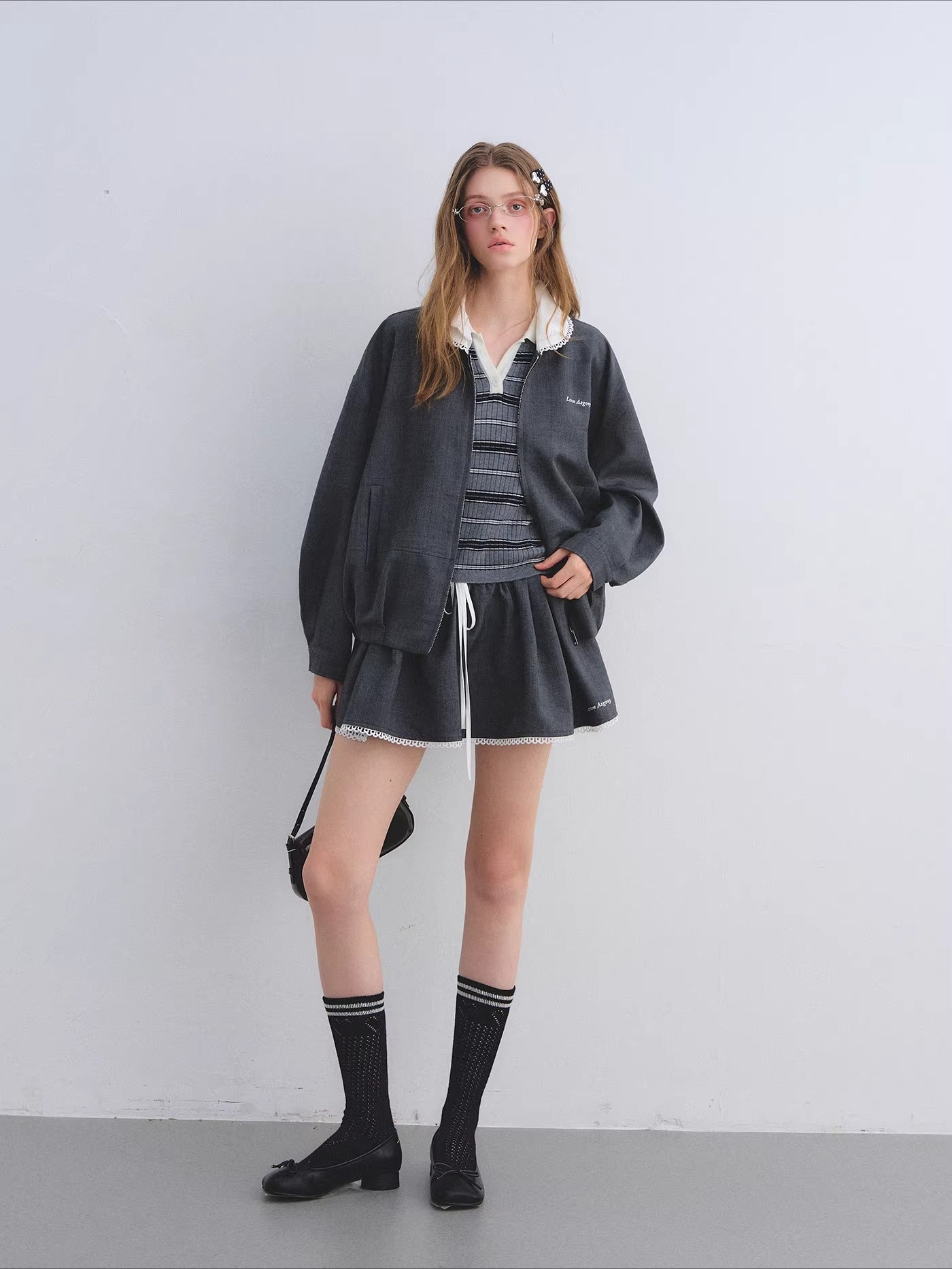 Ruffle Collar Cropped Peplum Jacket Set