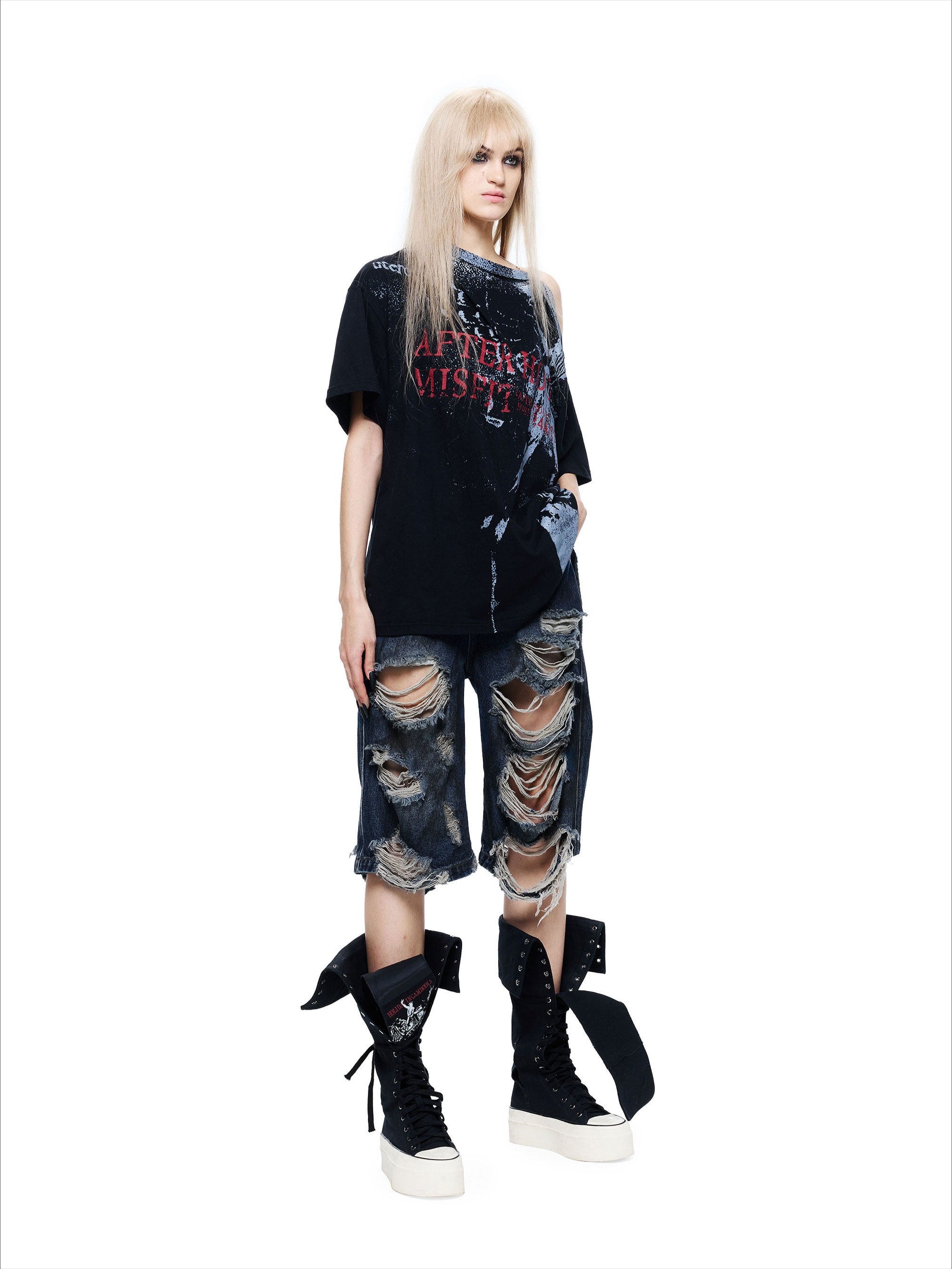 Mud-Dyed Punk Grunge Mid-Length Shorts