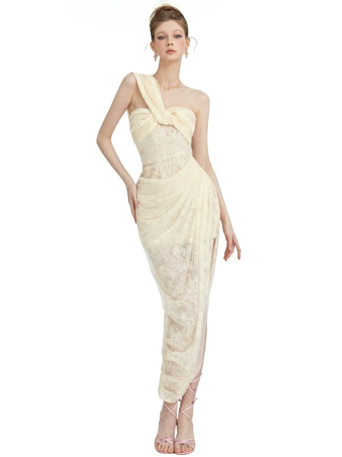 Lillian Lace Chiffon Mesh Knot Dress - CHINASQUAD