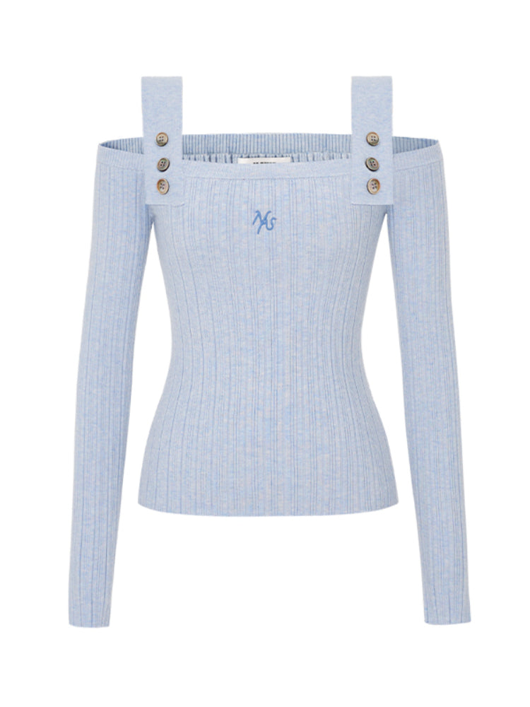 Casual Off-Shoulder Slim-Fit Wool Long-Sleeve Top - CHINASQUAD