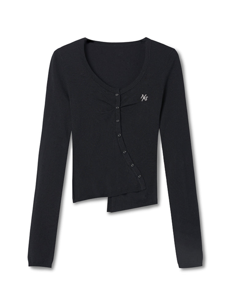 Silk Wool Embroidered Asymmetric Bottoming Blouse - CHINASQUAD