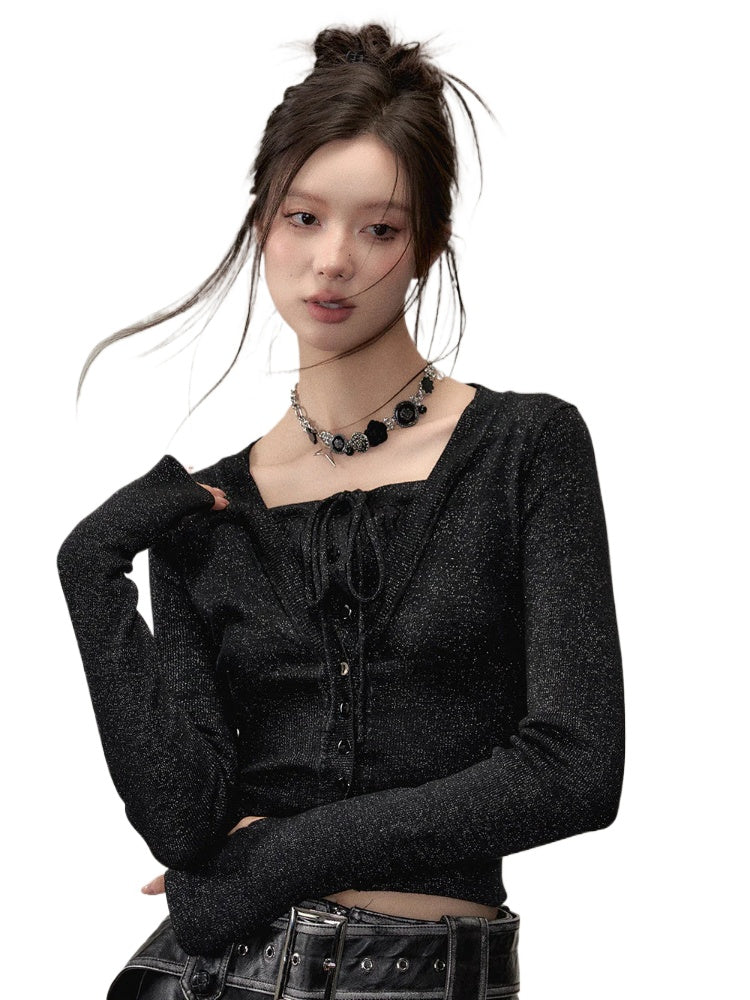 Black & Blue 2-in-1 Short V-neck Sweater - CHINASQUAD